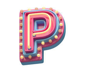 Plastic party font. Neon and lamp.  Letter P. - obrazy, fototapety, plakaty