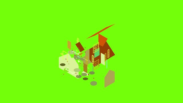Church icon animation cartoon object on green screen background