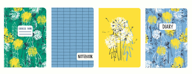 Naklejka premium Cover page vector templates with dandelions. Headers isolated and replaceable