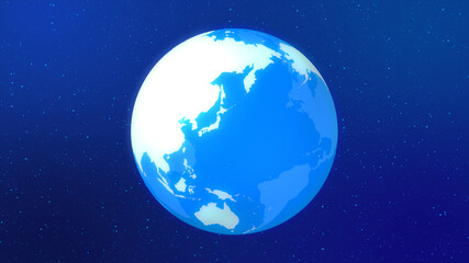 日本が中心の青いデジタルネットワーク地球イメージ青色背景