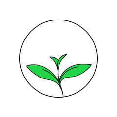 Green young sprout of a plant. Ecology symbol. Outline illustration on a white background