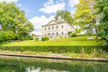July 2020. London. A villa and the Regents Canal in St Johns Wood, London, England