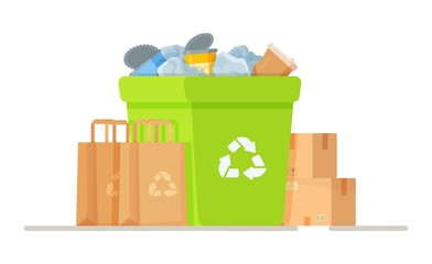 Landfill disposal. Decontamination of industrial waste. Unauthorized landfills. Vector illustration of the impact on the environment. 