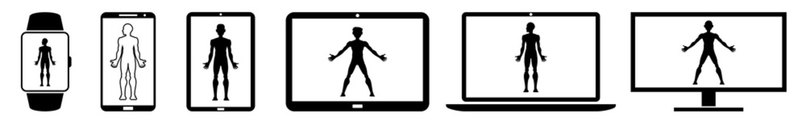Display human, body, male, adult, man Icon Devices Set | Web Screen Device Online | Laptop Vector Illustration | Mobile Phone | PC Computer Smartphone Tablet Sign Isolated