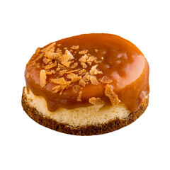 Isolated mini cake with caramel sauce on the white background