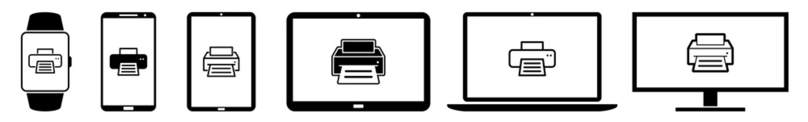 Display printer, printers, printing, paper, office, ink, laser Icon Devices Set | Web Screen Device Online | Laptop Vector Illustration | Mobile Phone | PC Computer Smartphone Tablet Sign Isolated