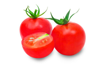 Red Tomato with cut in half isolated on white background.