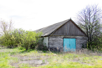 New buildings and old buildings grain storage hangars in the countryside of Ukraine