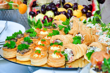 snacks and fruit at the buffet. Selected focus