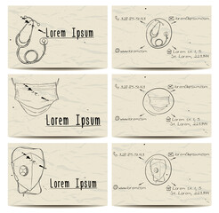 Naklejka premium Set of vintage buisiness cards with stethoscope, mask and respirator.