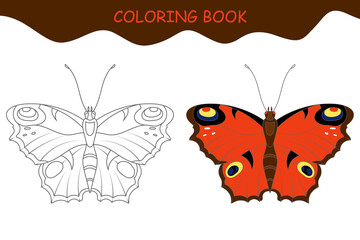 Coloring book butterfly. Butterfly Peacock