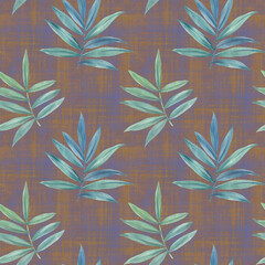 Fototapeta na wymiar Watercolor illustration of green leaves and branches. Leaves painted with watercolors on an abstract background. Botanical seamless pattern.