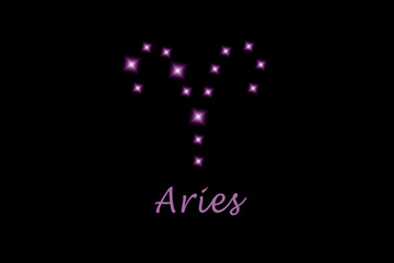 Aries zodiac sign composed of shining stars on black background