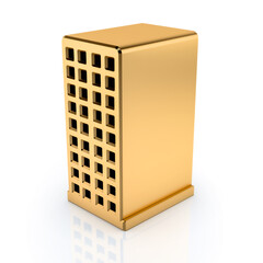 Golden Building Icon real estate symbol on a white background. 3D rendering.