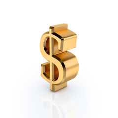 Golden Dollar sign Icon real estate symbol on a white background. 3D rendering.