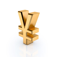 Golden Yen sign Icon real estate symbol on a white background. 3D rendering.