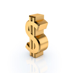 Golden Dollar sign Icon real estate symbol on a white background. 3D rendering.