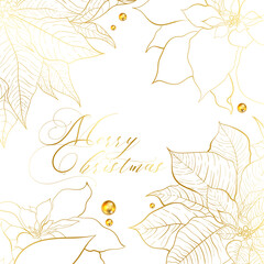 Christmas white and golden square greeting card