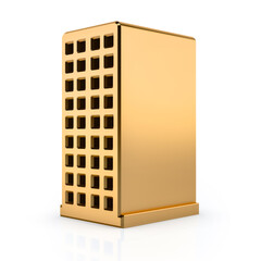 Golden Building Icon real estate symbol on a white background. 3D rendering.
