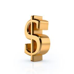 Golden Dollar sign Icon real estate symbol on a white background. 3D rendering.