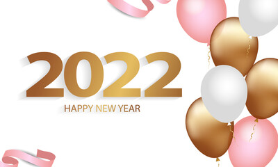 Happy new year 2022, golden text with light. Vector congratulation template
