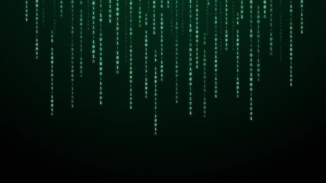 Abstract futuristic cyberspace with binary code, matrix animated background with digits. Programming code, mining cryptocurrency and bitcoin concept animation. Web development, virtual space