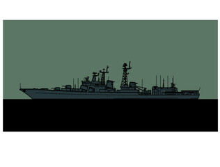 Project 1155 Fregat. Soviet navy Udaloy class destroyers and asw frigate. Vector image for illustrations and infographics.