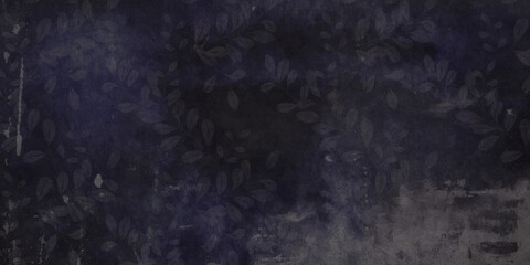 Floral Velvet Blue Black Leaf Pattern Grungy Chalk Board Texture Background or Abstract Wallpaper