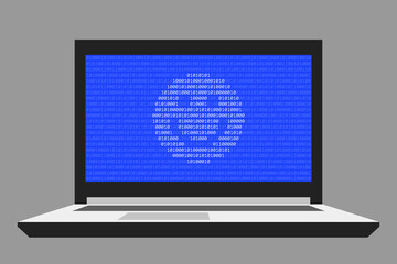 Open laptop with happy smiling face icon made from binary symbols