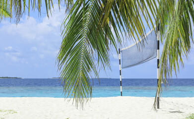 volleyball net on tropical island, Maldives, Indian Ocean