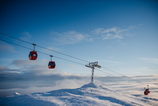 Ski lift at sunny day