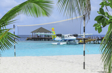 volleyball net on tropical island, Maldives, Indian Ocean