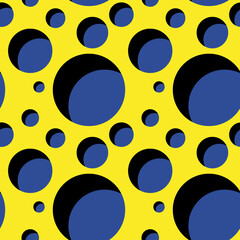Minimalistic blue and yellow seamless pattern with round holes. Simple geometric background
