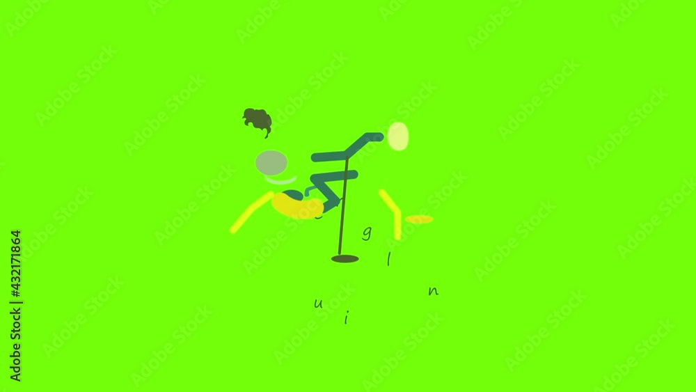 Poster curling icon animation cartoon object on green screen background