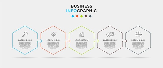 Infographics design vector and marketing icons can be used for workflow layout, diagram, annual report, web design. Business concept with 5 options, steps or processes.