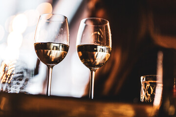 Wine glasses on table in restaurant