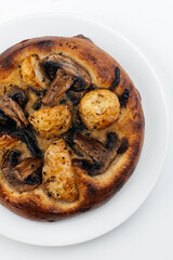 porcelain pizza on white background