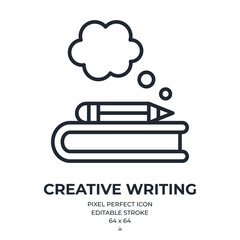 Creative writing concept editable stroke outline icon isolated on white background flat vector illustration. Pixel perfect. 64 x 64.