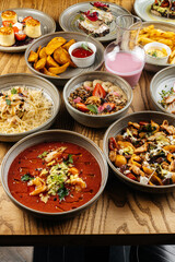 several plates on the table