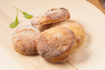 Italian focaccine bread on a wooden Board
