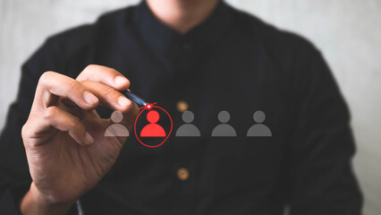 Network people Individual differences concept.Red icon with person icon stand out from the...