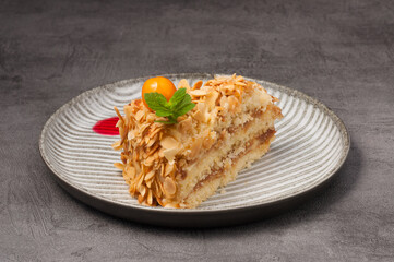 piece of cake with nuts and condensed milk