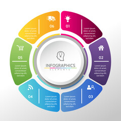 Vector illustration infographics design template, business information, presentation chart, with 6 options or steps. 