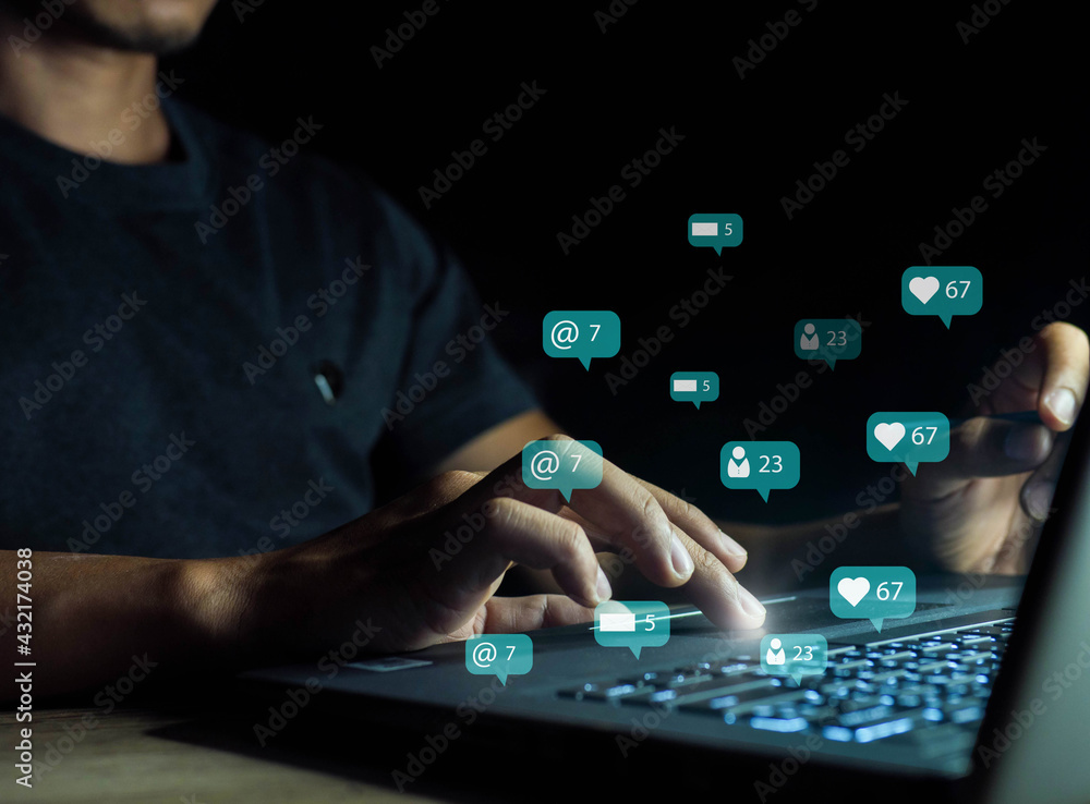 Poster social media communication network.business technologies and networking.social media and marketing v