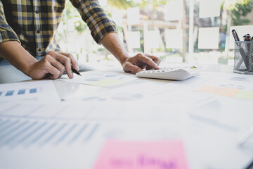 Accountant or banker making calculations Bookkeeper Clerk, Bank Advisor And Auditor.