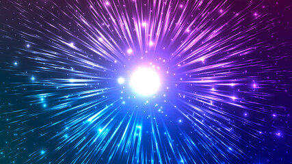 Vector illustration of faster than light (FTL) interstellar or intergalactic travel. Speed of light and hyperspace.