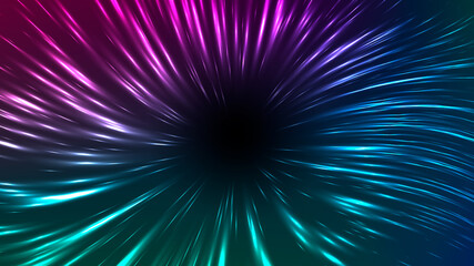 Vector illustration of faster than light (FTL) interstellar or intergalactic travel. Speed of light and hyperspace.