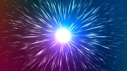 Fototapeta premium Vector illustration of faster than light (FTL) interstellar or intergalactic travel. Speed of light and hyperspace.