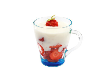 Obraz na płótnie Canvas Fresh strawberry with sour cream in a bowl