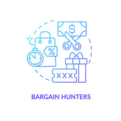 Bargain hunters concept icon. Internet consumer behavior idea thin line illustration. Very low prices. Searching for great online deals. Marketing strategy. Vector isolated outline RGB color drawing